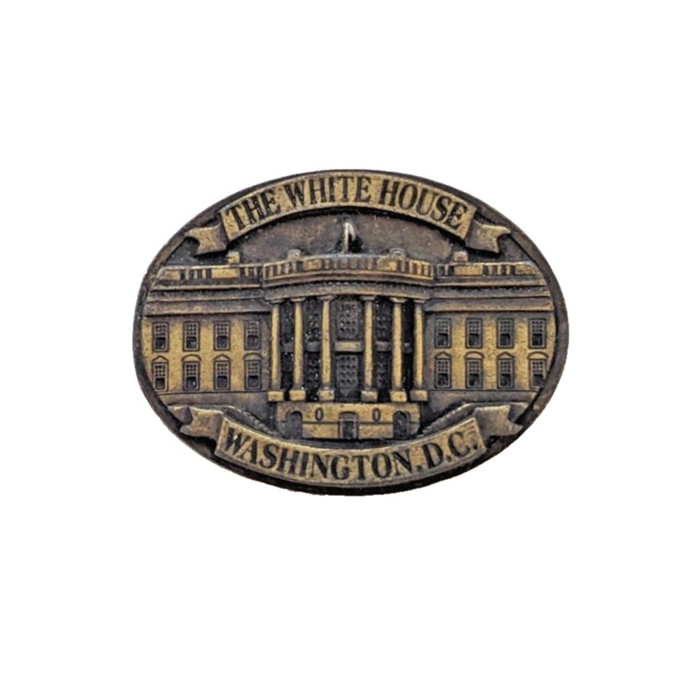 White House Washington DC Fridge Magnet‎ Bronze Tone Oval Souvenir Landmark USA